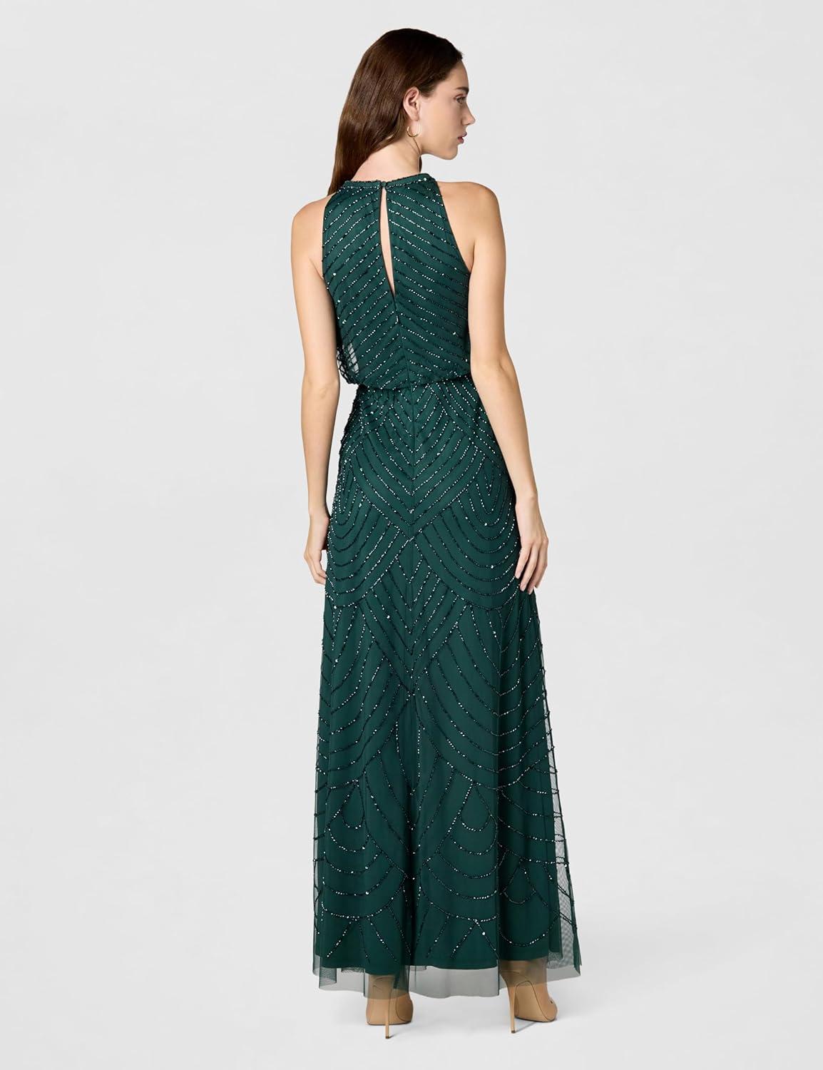 imageAdrianna Papell Womens Halter Blouson Beaded GownDusty Emerald