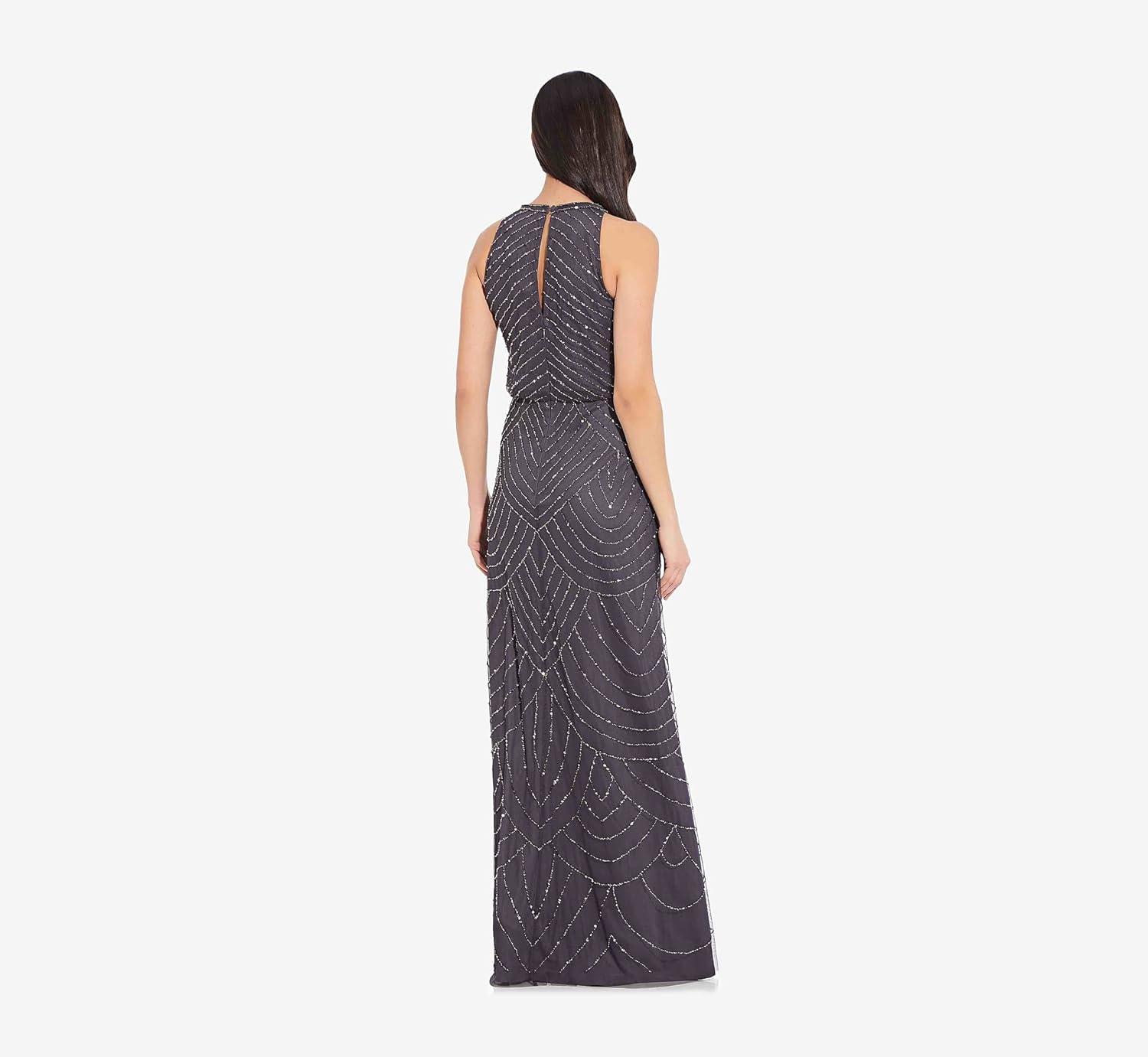 imageAdrianna Papell Womens Halter Blouson Beaded GownGunmetal