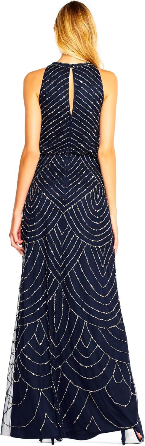 imageAdrianna Papell Womens Halter Blouson Beaded GownNavy