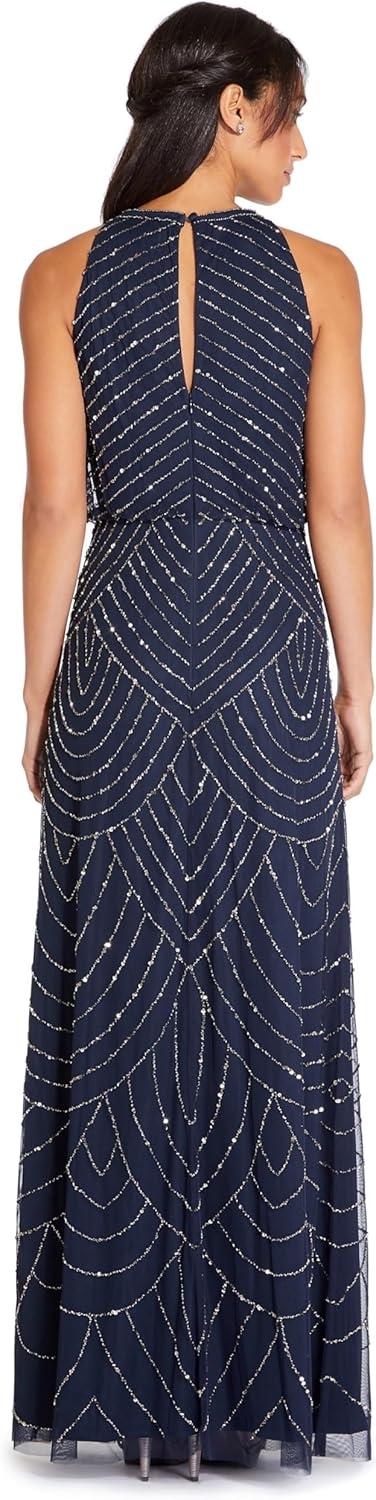 imageAdrianna Papell Womens Halter Blouson Beaded GownNavy