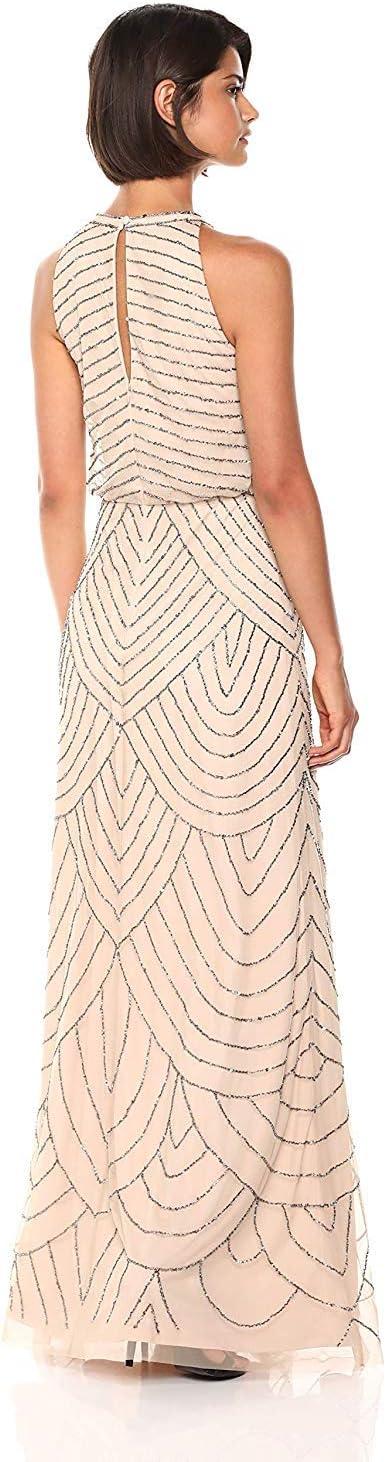 imageAdrianna Papell Womens Halter Blouson Beaded GownNude