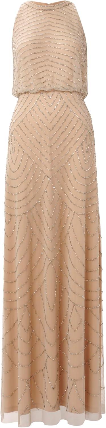 imageAdrianna Papell Womens Halter Blouson Beaded GownSilverNude