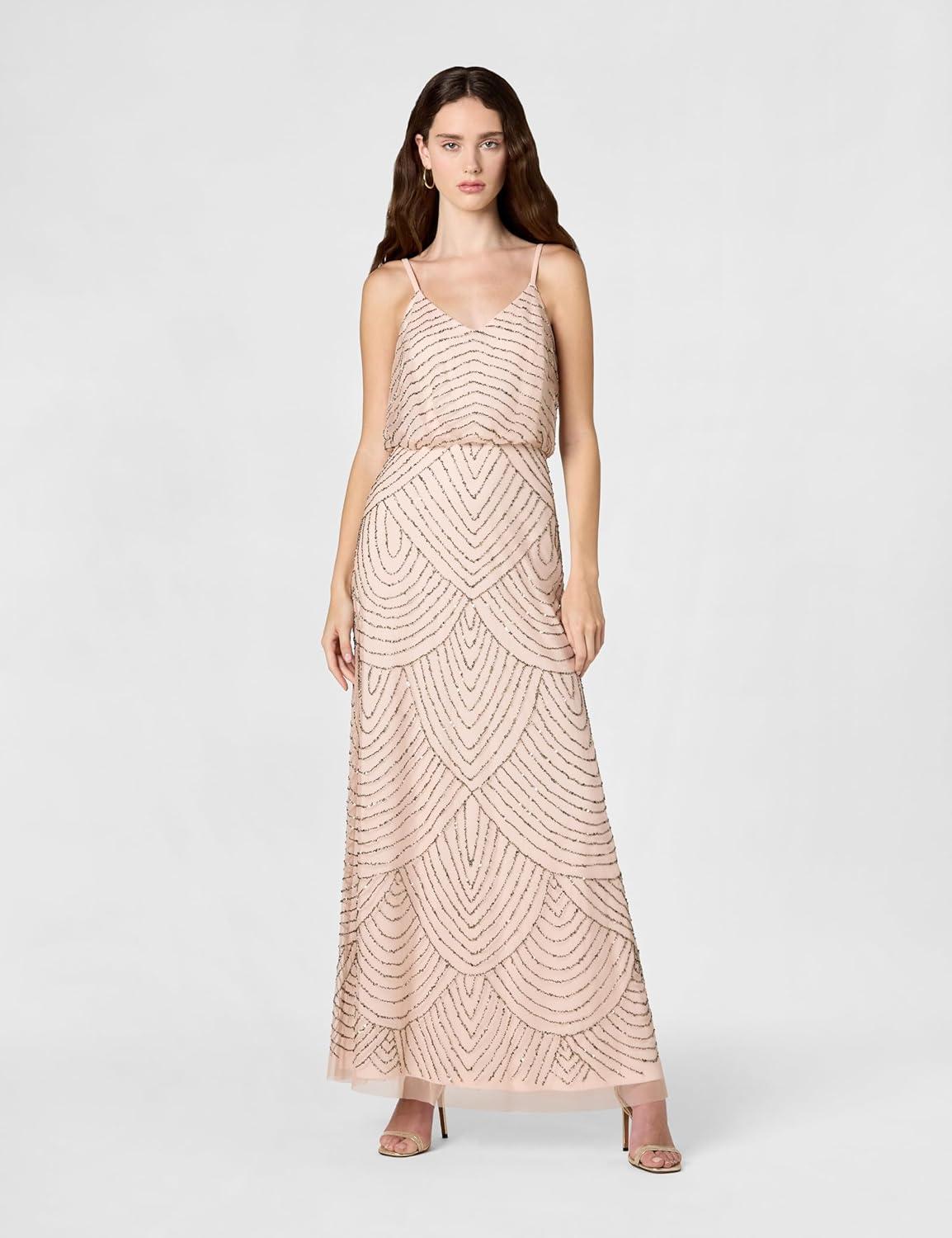 imageAdrianna Papell Womens Long Blouson DressBlushGoldPink