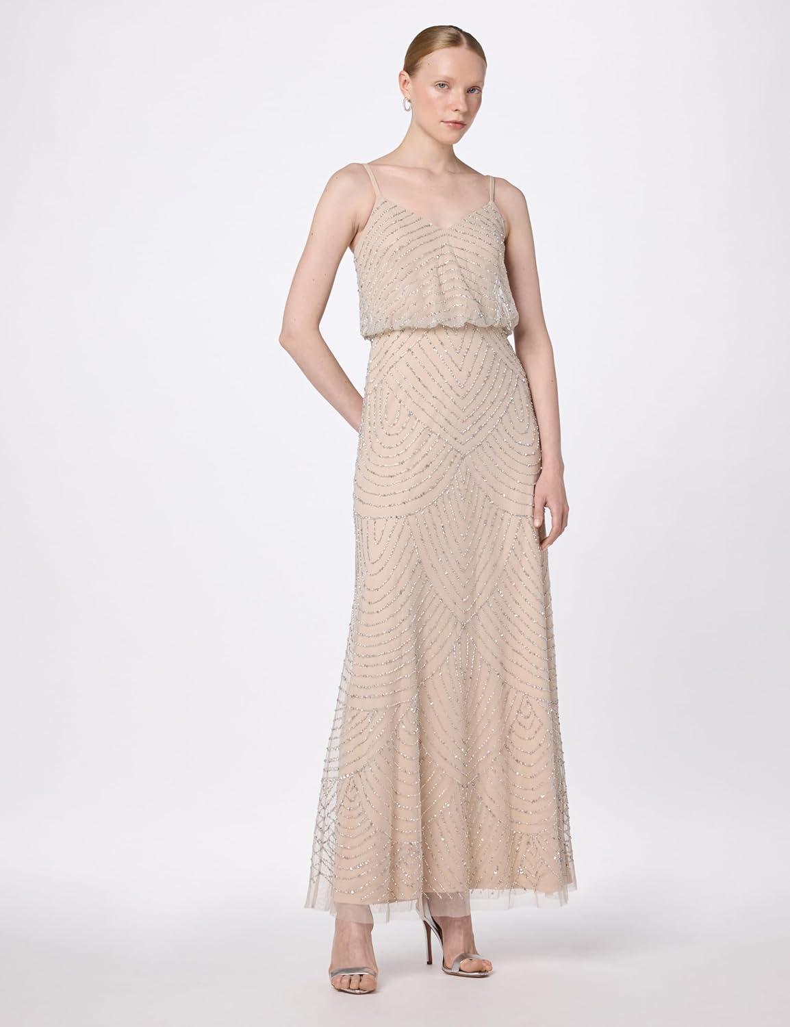 imageAdrianna Papell Womens Long Blouson DressSilverNude