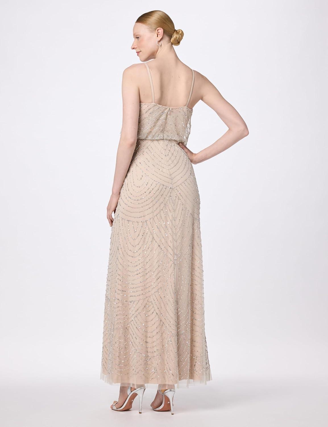 imageAdrianna Papell Womens Long Blouson DressSilverNude
