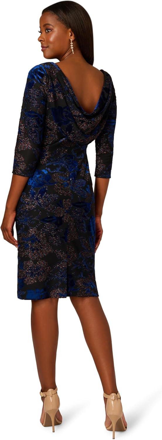 imageAdrianna Papell Womens Metallic Velvet Cowl DressBlackBlue