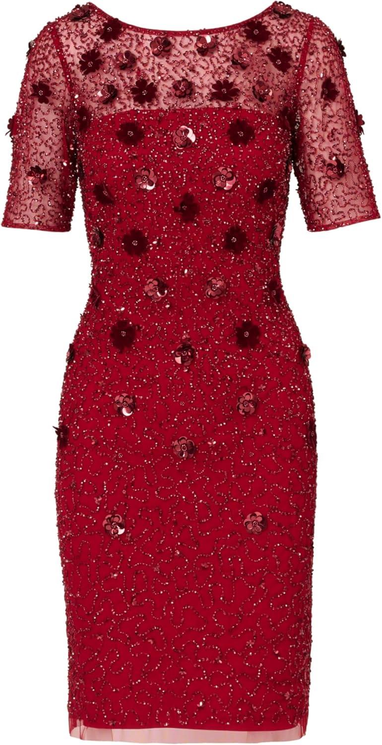 imageAdrianna Papell Womens Velvet Embellish Mesh DressCranberry