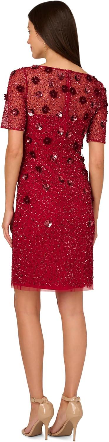 imageAdrianna Papell Womens Velvet Embellish Mesh DressCranberry