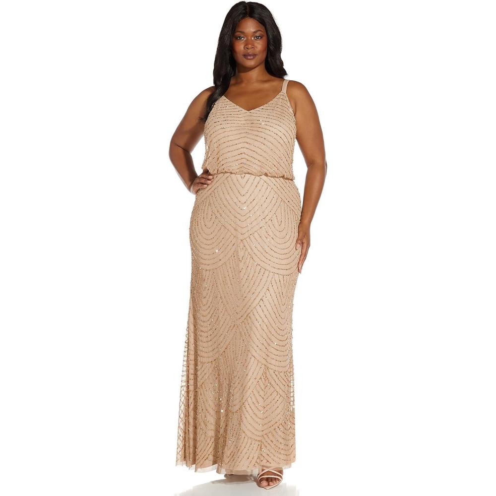 imageAdrianna Papell Womens Long Blouson DressChampGold
