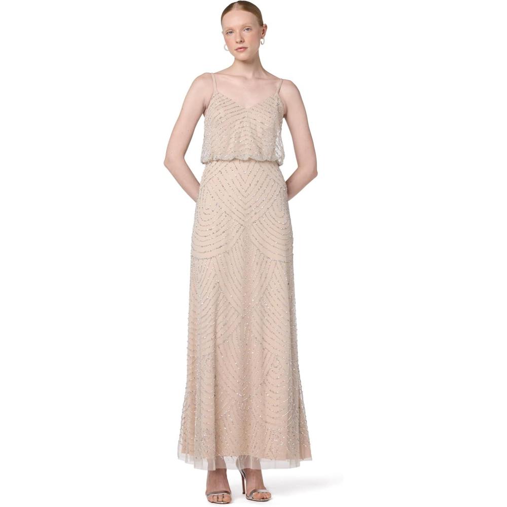imageAdrianna Papell Womens Long Blouson DressSilverNude