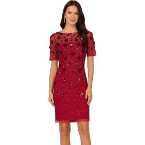 imageAdrianna Papell Womens Velvet Embellish Mesh DressCranberry