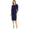 imageAdrianna Papell Womens Knit Crepe Tie Waist SheathDressNavy Sateen