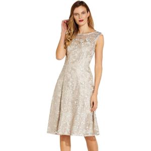 imageAdrianna Papell Womens Embroidered Midi Cocktail DressMarble