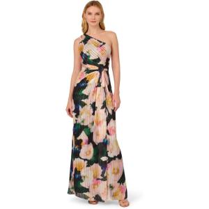 imageAdrianna Papell Floral Print Chiffon Gown with One Shoulder NecklineBlackBlush Multi