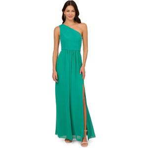 imageAdrianna Papell Floral Print Chiffon Gown with One Shoulder NecklineBotanic Green