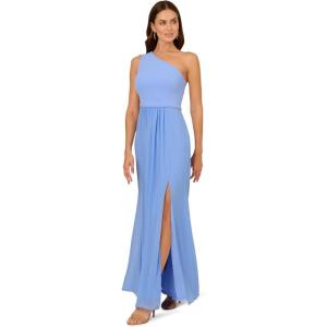 imageAdrianna Papell Floral Print Chiffon Gown with One Shoulder NecklineElectric Ice