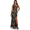 imageAdrianna Papell Womens Crinkle Metallic Mesh GownBlackGold
