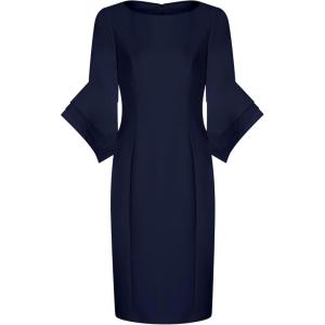 imageAdrianna Papell Stretch Knit Crepe Sheath Dress with Tiered Organza Bell Sleeve Navy Sateen 16