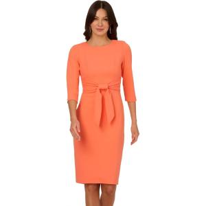 imageAdrianna Papell Womens Knit Crepe Tie Waist SheathDressOrange Coral