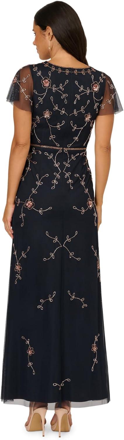 imageAdrianna Papell Short Sleeve Floral Beaded Mermaid Gown