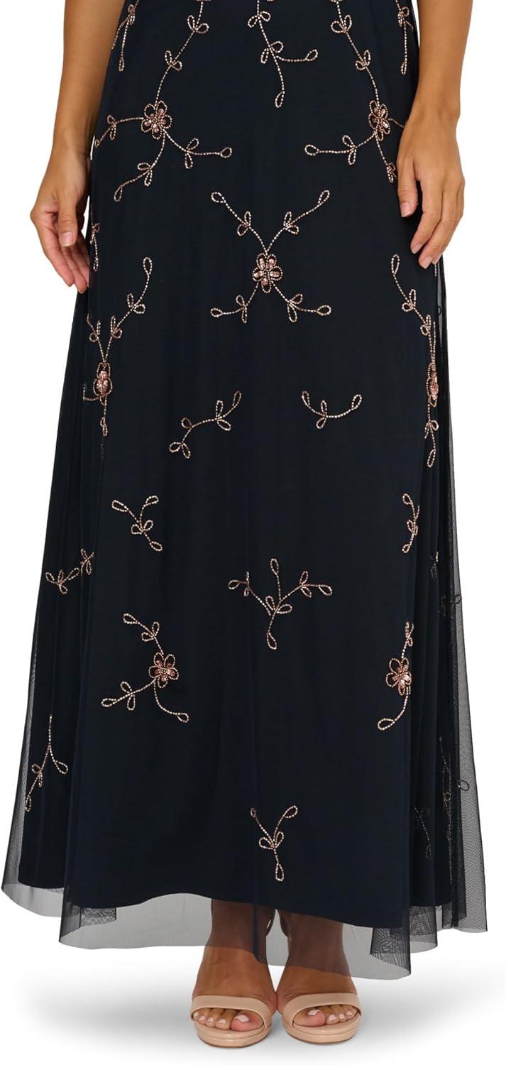 imageAdrianna Papell Short Sleeve Floral Beaded Mermaid Gown