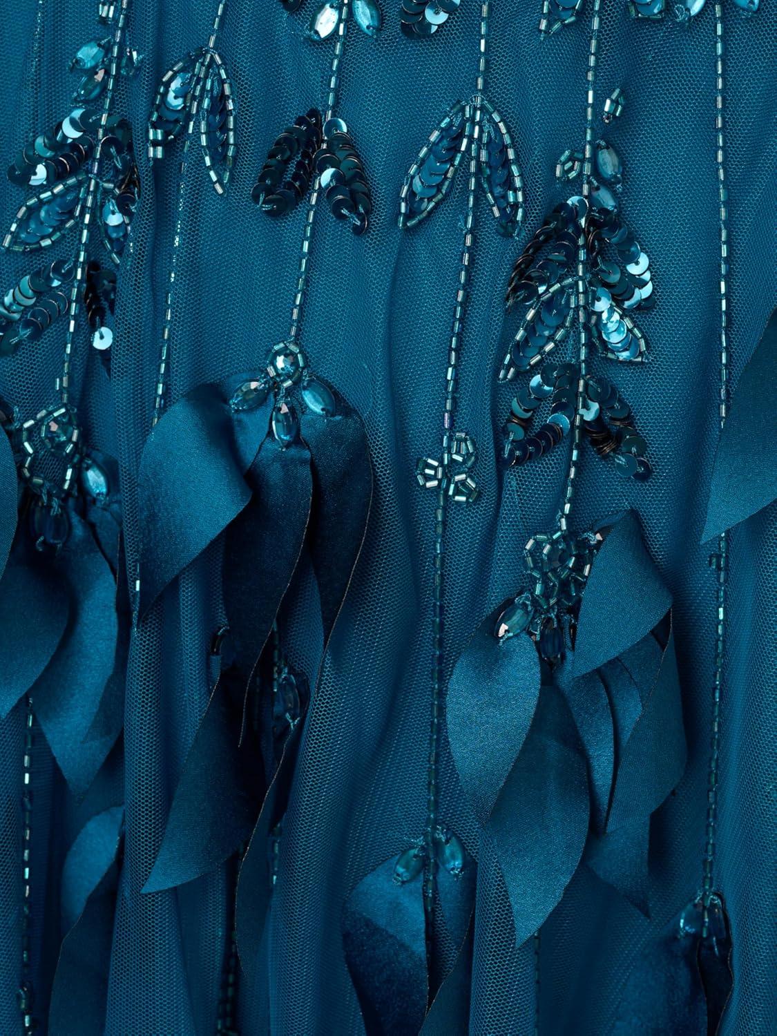 imageAdrianna Papell Womens Bead 3D Petal Long DressTeal Sapphire