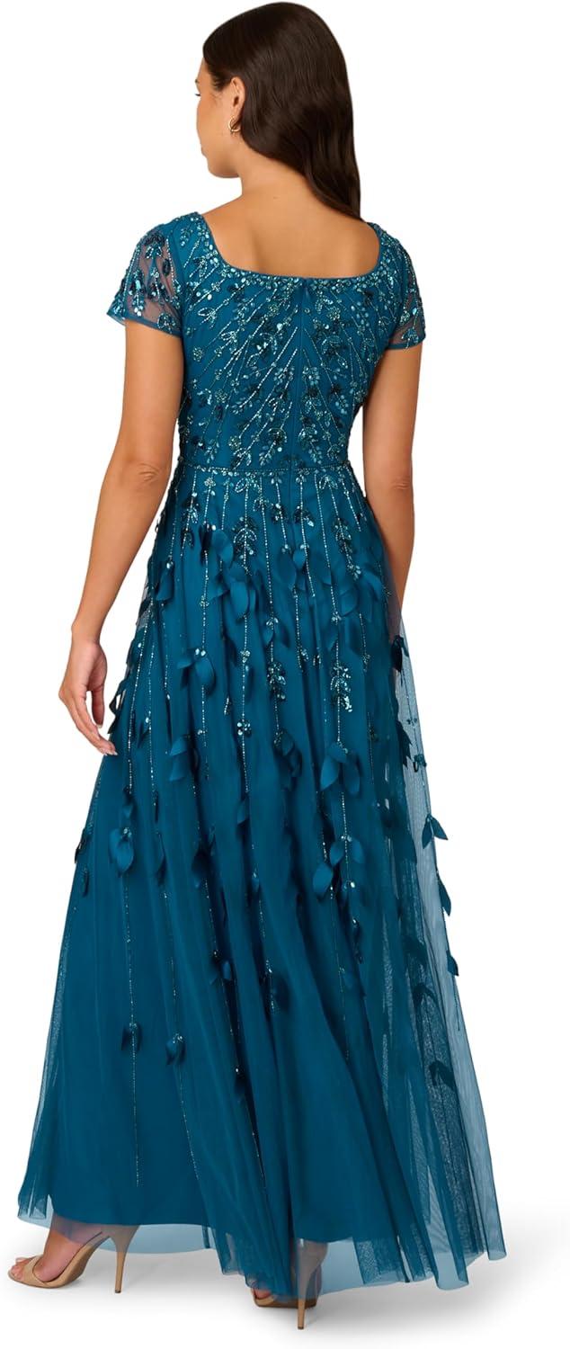 imageAdrianna Papell Womens Bead 3D Petal Long DressTeal Sapphire