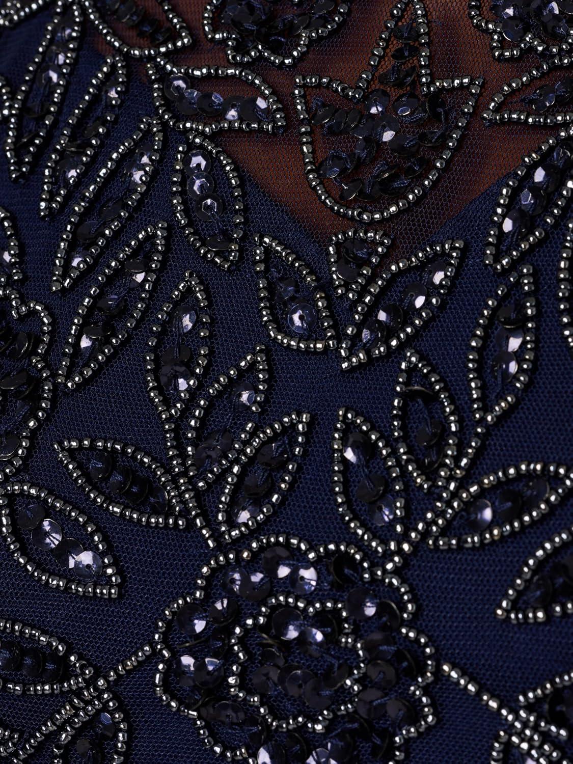 imageAdrianna Papell Womens Bead Combo Taffeta Long DressLight Navy