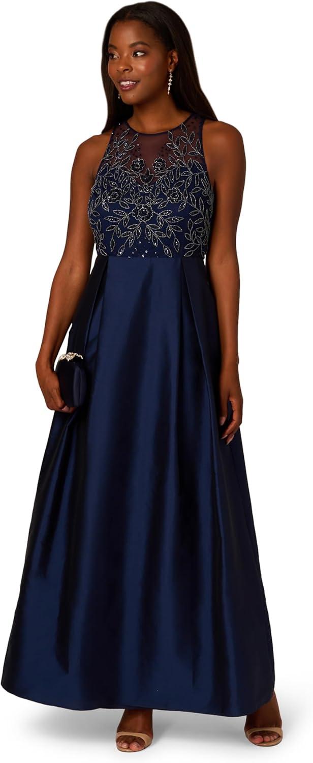 imageAdrianna Papell Womens Bead Combo Taffeta Long DressLight Navy