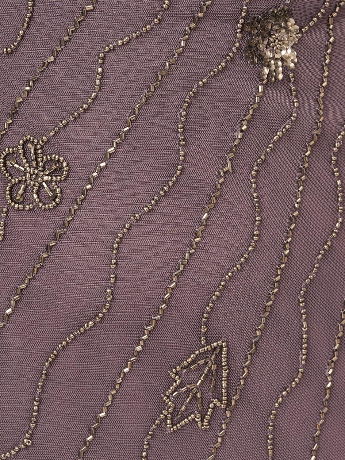 imageAdrianna Papell Womens Bead Flutter Sleeve Long DressMoonscape