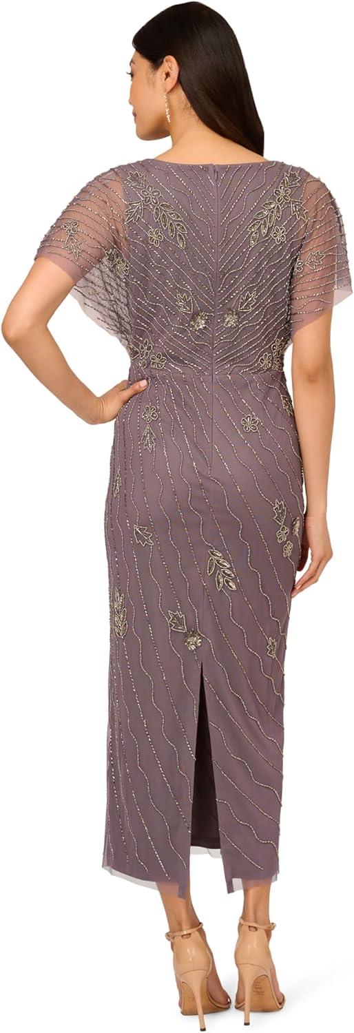 imageAdrianna Papell Womens Bead Flutter Sleeve Long DressMoonscape