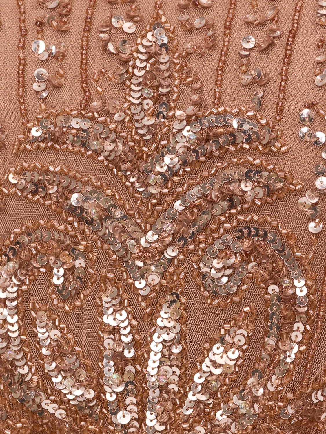 imageAdrianna Papell Womens Beaded Blouson Long Dress Rose Gold 8