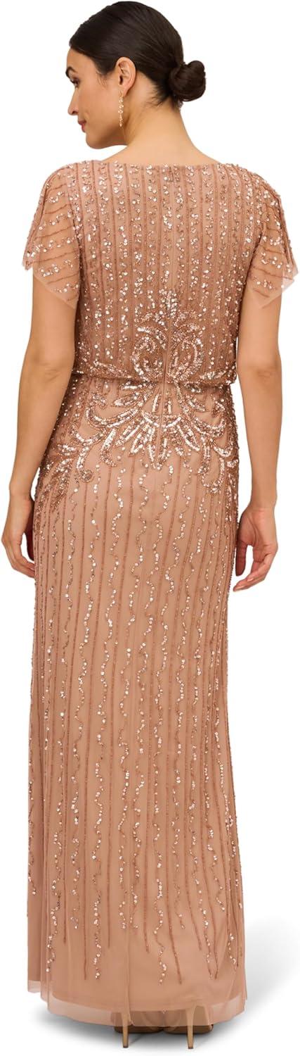 imageAdrianna Papell Womens Beaded Blouson Long Dress Rose Gold 8