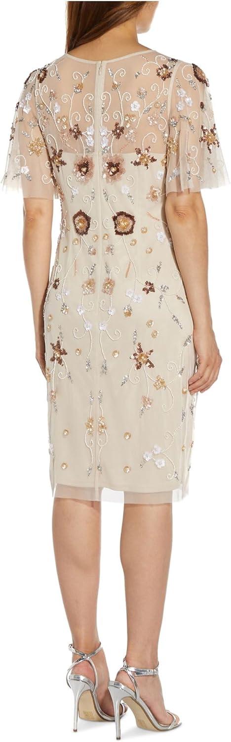 imageAdrianna Papell Womens Beaded Flutter Sleeve DressAlabaster
