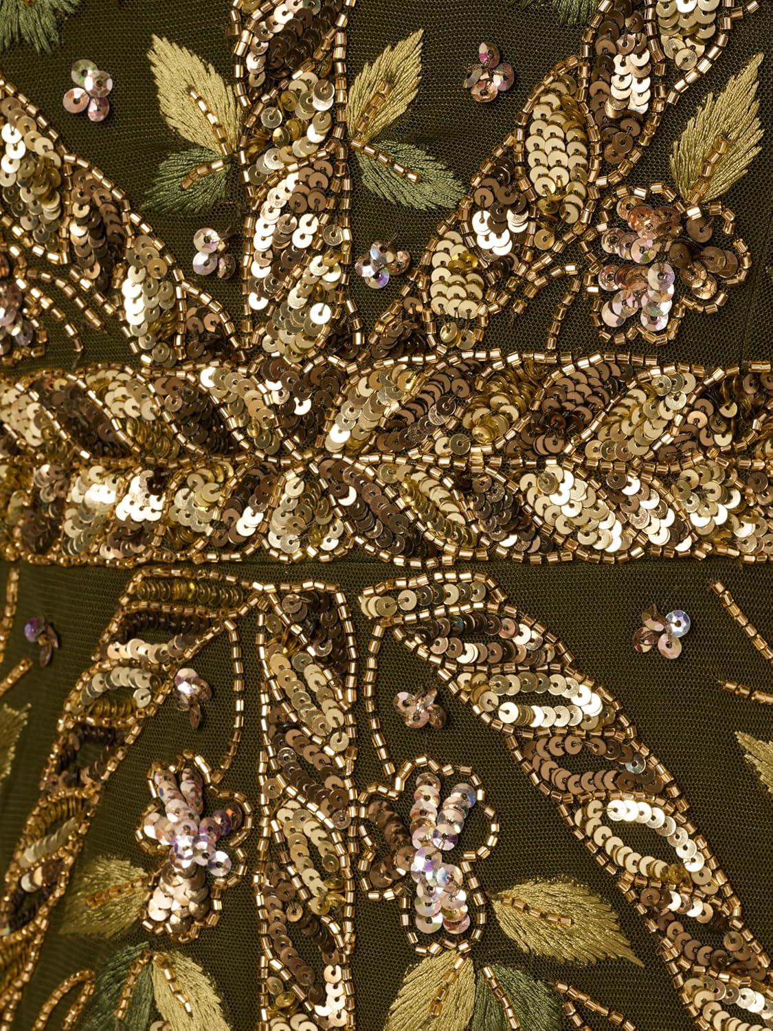 imageAdrianna Papell Womens Beaded Flutter Sleeve DressOlive