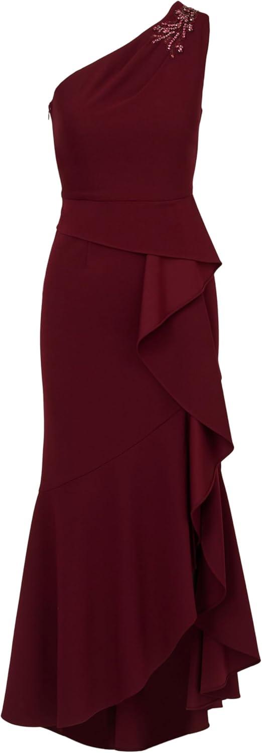 imageAdrianna Papell Womens Beaded Knit Crepe GownBlackened Red