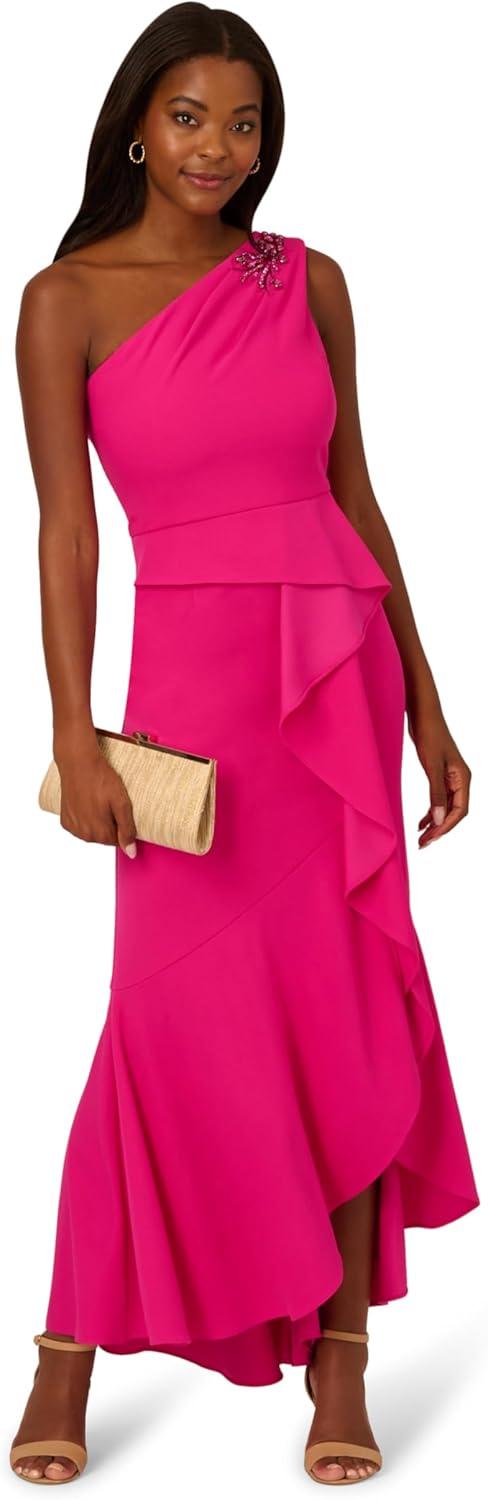 imageAdrianna Papell Womens Beaded Knit Crepe GownFuchsia