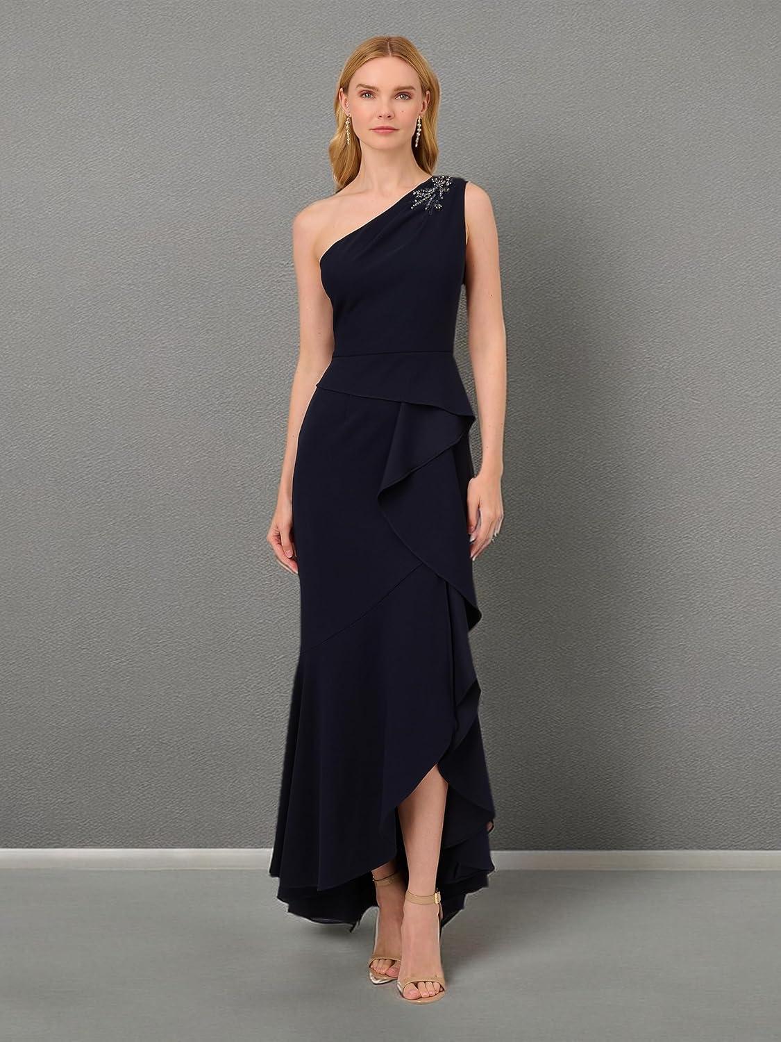 imageAdrianna Papell Womens Beaded Knit Crepe GownMidnight