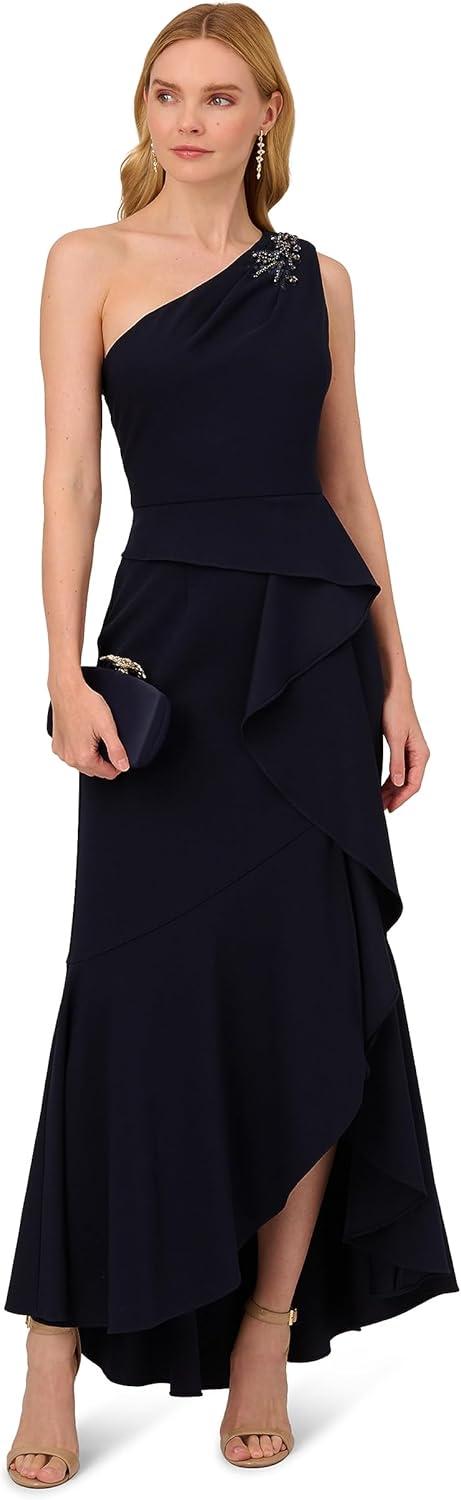 imageAdrianna Papell Womens Beaded Knit Crepe GownMidnight