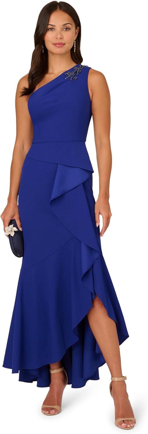 imageAdrianna Papell Womens Beaded Knit Crepe GownRoyal Sapphire