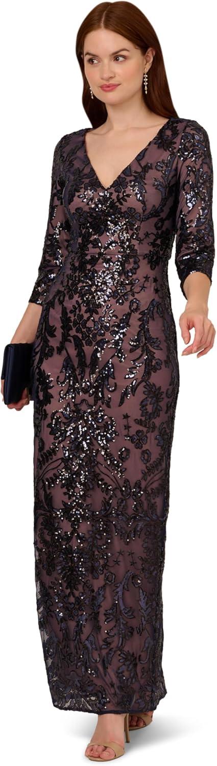 imageAdrianna Papell Womens Beaded Long DressNavyRosegold