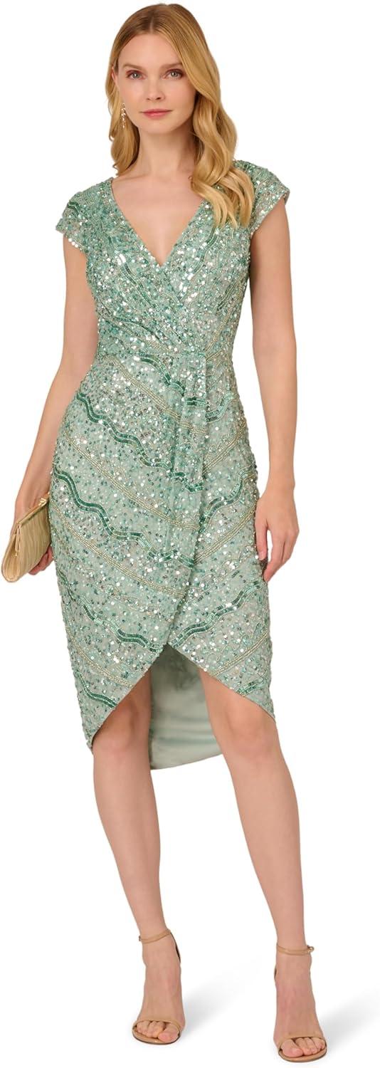 imageAdrianna Papell Womens Beaded Mesh DressIcy Sage