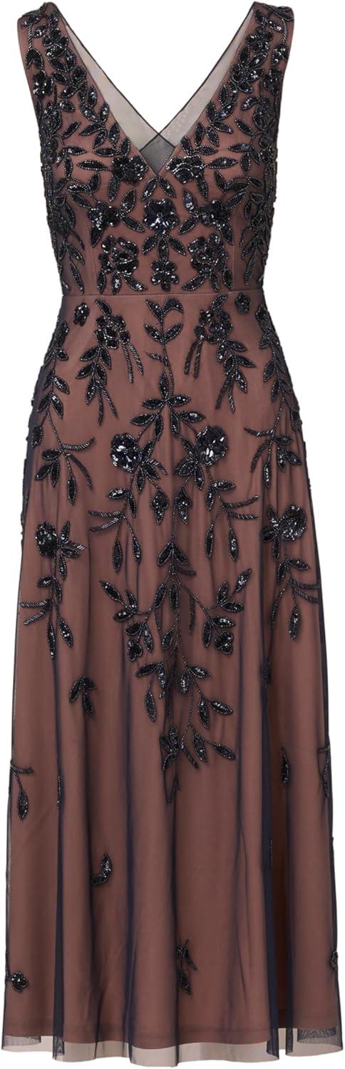 imageAdrianna Papell Womens Beaded Mesh DressNavyRosegold