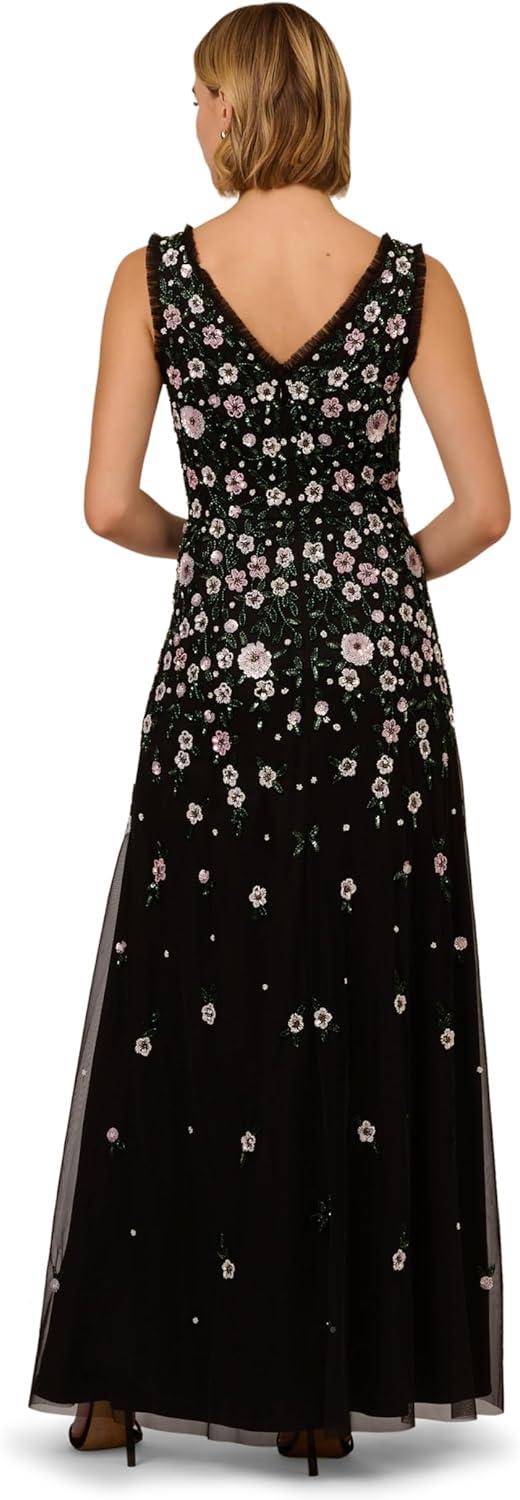 imageAdrianna Papell Womens Beaded Mesh Long Dress Black Multi 8