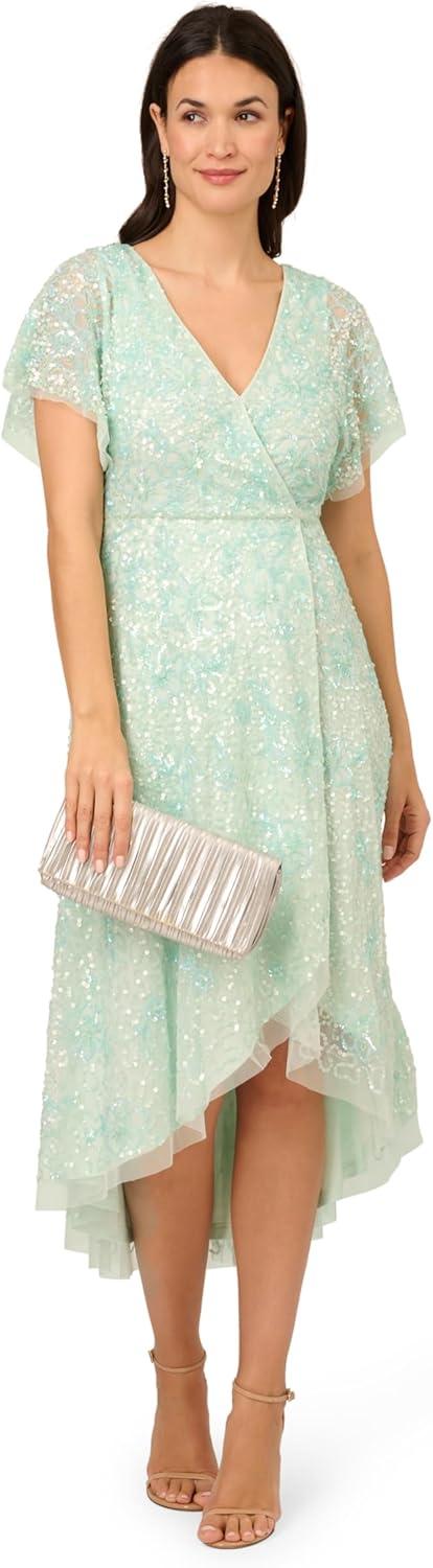 imageAdrianna Papell Womens Beaded Mesh Wrap DressMint Glass