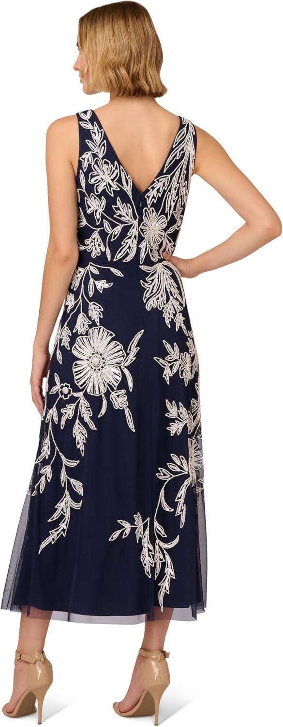 imageAdrianna Papell Womens Beaded Sleeveless DressNavyIvory