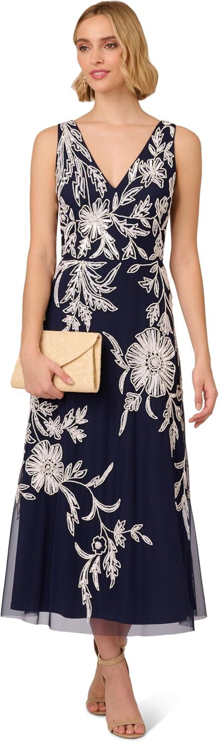 imageAdrianna Papell Womens Beaded Sleeveless DressNavyIvory