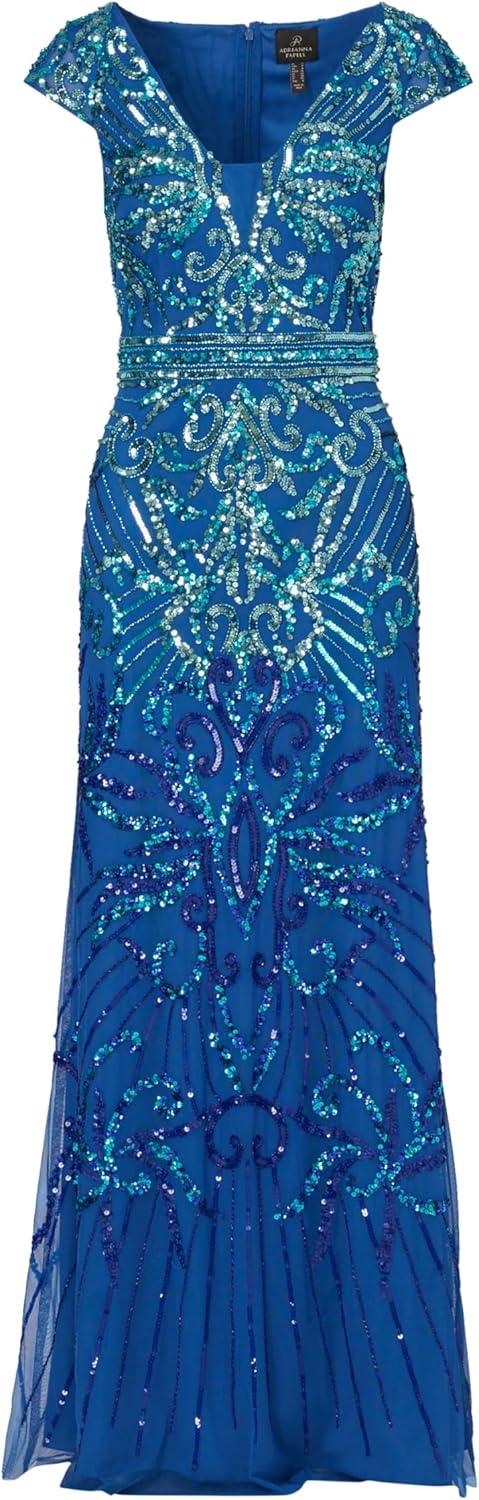 imageAdrianna Papell Womens Cap Sleeve Beaded DressBlue Horizon