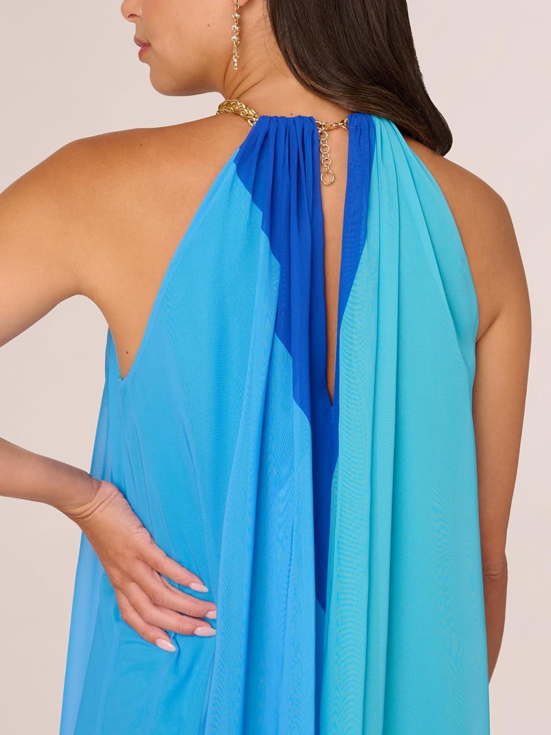 imageAdrianna Papell Womens Color Block Chiffon DressBlue Multi