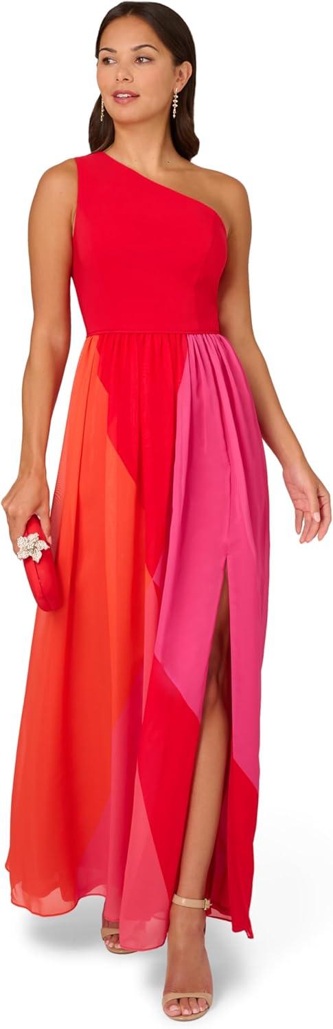imageAdrianna Papell Womens Color Block Chiffon DressRed Multi